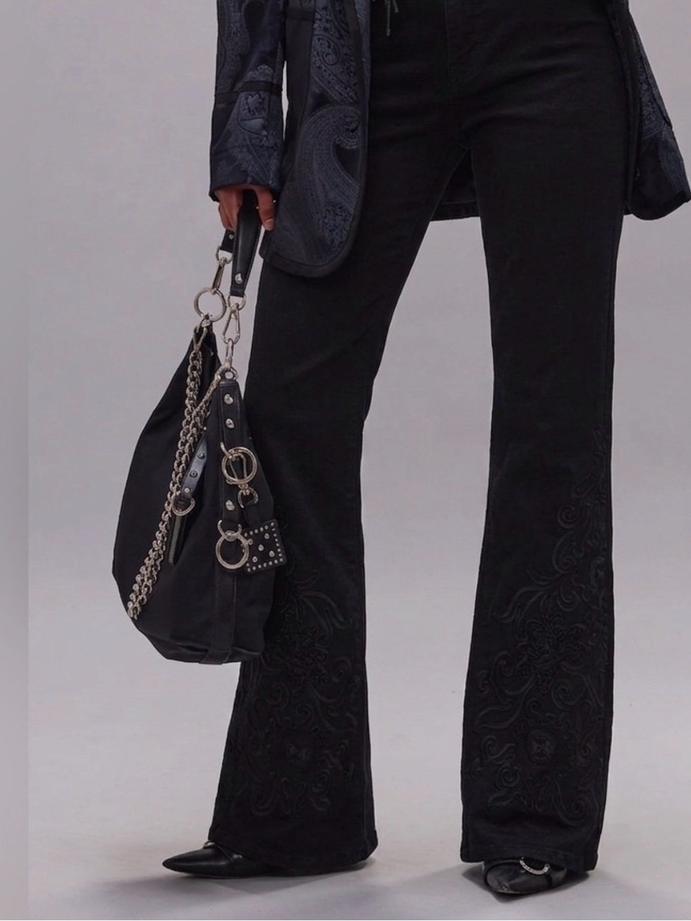 Ralph Lauren Black Label Embroidered Flare Black Denim Jeans - Size 29 - EUC